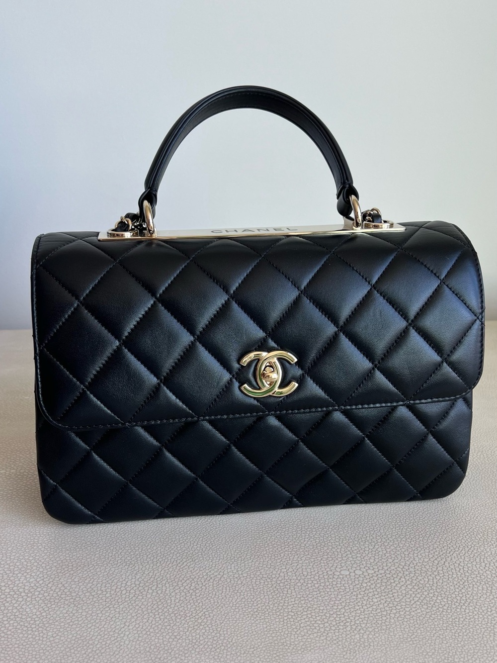 Chanel FLAP BAG WITH TOP HANDLE Lambskin & Gold-Tone Metal - Picture 12 of 16